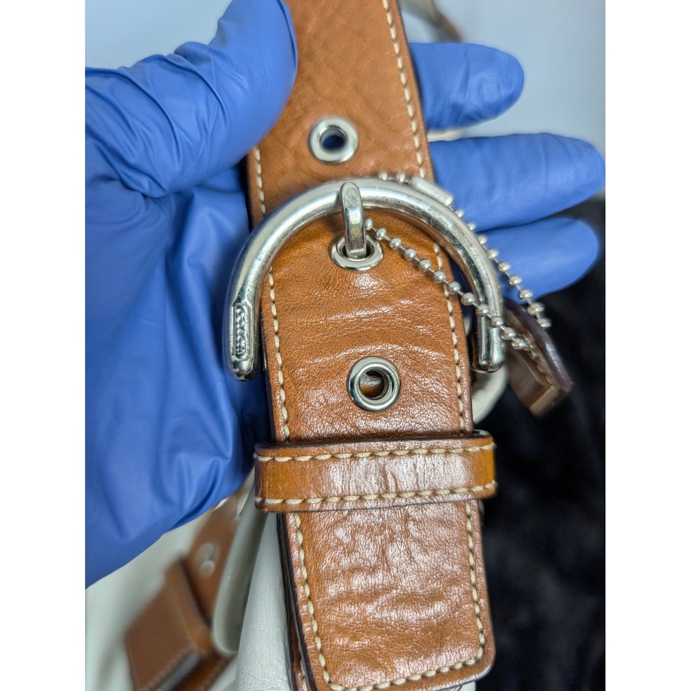 Coach Soho Flap Shoulder Bag Vtg Medium White Tan Leather Buckle Flap 9248 - Picture 13 of 16
